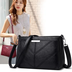 Women Soft Leather Crossbody Bag Casual Solid Color Shoulder Bag Multi-Layer Small Square Bag Fashion Commuter Handbag