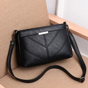 Black soft leather shoulder bag casual crossbody bag for women daily use main view display