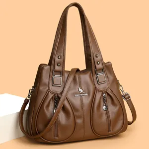 Women's Large Capacity PU Leather Shoulder Bag Casual Solid Color Tote Handbag With Top Handle And Crossbody Strap