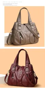 Weiche Leder Damen Umhängetasche Detail, lässige Handtasche mit grossem Stauraum und Griff.