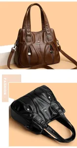 Weiche Leder Freizeittasche Schultertasche Detail, grosses Fach mit mehreren Taschen.