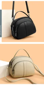 Women leather crossbody bag, multi-zipper shell shoulder bag, elegant casual daily handbag.