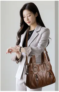 Elegante braune Handtasche aus Leder fuer Damen, grosser Kapazitaet Freizeit Umhaengetasche.