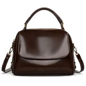 Classica borsa rétro in pelle PU marrone scuro, elegante borsa a tracolla per donna.