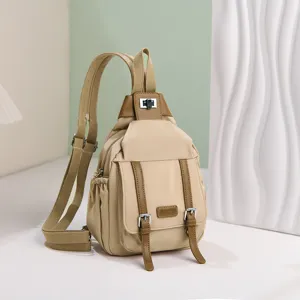 Damen Nylon Brusttasche Retro lässiger kleiner Rucksack leichter Umhängetasche beige