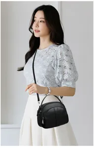 Black leather crossbody bag women stylish shoulder bag casual phone handbag detail view