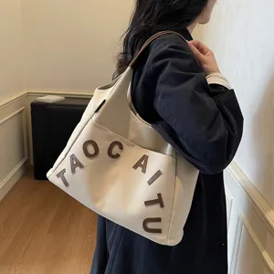 Canvas tote bag for women large capacity casual shoulder bag daily commuter bag cream white