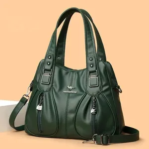 Dunkle grüne weiche Leder Damen Handtasche, große Kapazität lässige Schulter Tasche.