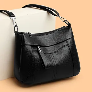 Classic black women shoulder bag, elegant leather crossbody bag for daily commute and casual use.