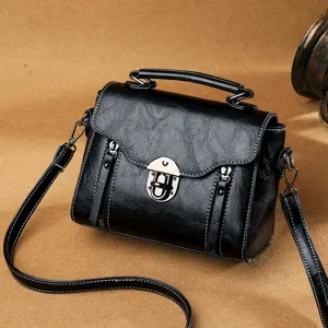 Retro black women crossbody bag, fashion PU leather top handle shoulder bag for daily use.