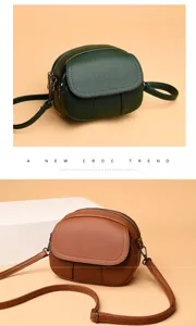 Women fashion mini crossbody bag soft leather shoulder bag casual cute round handbag