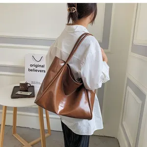 Damen große weiche Leder Tote Tasche Schultertasche lässige Pendler Alltagstasche