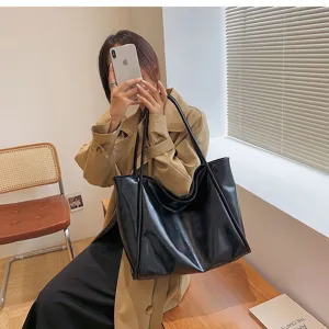 Damen Weich PU Leder Tote Bag Große Kapazität Lässig Pendeln Schulter Unterarm Bag Einfarbig Top Handle Bag