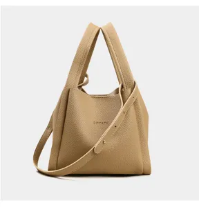 Mujer bolso de cubo moda casual cuero hombro cruzado bolsa con asa y correa marron