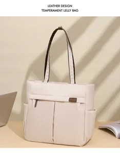 Minimalist casual tote bag for women, versatile daily commuter shoulder bag with multi pockets.