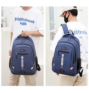 Detailansicht des lässigen blauen Laptop-Rucksacks mit Fächern und stabilen Reißverschlüssen.