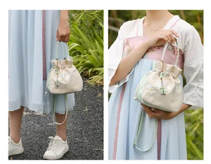 New Chinese style embroidered bucket bag women casual shoulder crossbody handbag commuter daily use