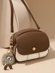 Color-blocked small crossbody bag women soft leather mobile phone mini versatile shoulder bag