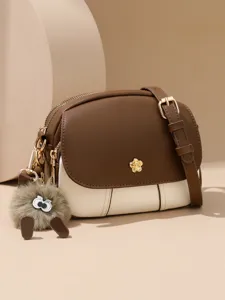 Stylish colorblock small crossbody bag for women, trendy PU leather shoulder purse.