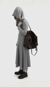 Large capacity soft leather tote bag detail view, casual commuting shoulder and crossbody bag.