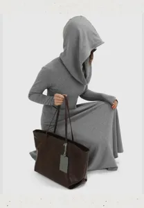 Large capacity soft leather tote bag for women, stylish minimalist commuter shoulder bag.