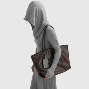 Large Capacity Soft PU Leather Tote Bag For Women Commuter Casual Shoulder Bag Fashion Simple Handbag Daily Matching