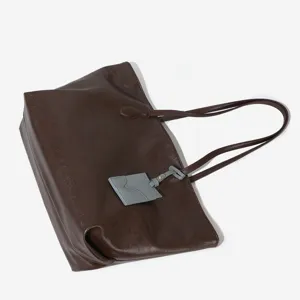 Large capacity soft leather tote bag, dark brown commuting shoulder bag for women main