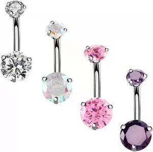 316L Stainless Steel 3-Prong Zirconia Belly Button Ring Body Piercing Jewelry For Women Curved Barbell Navel Jewelry Western Style Decorative Piercing