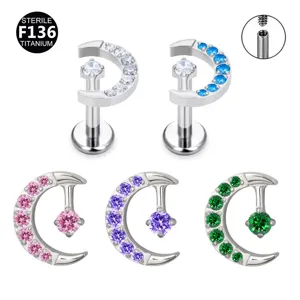 Titan Mond Lippenstecker Innengewinde Labret Strass Körperpiercing Schmuck Für Unisex Helix Ohrring Mond Stecker