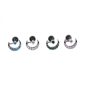 Titanium Mond Labret Stecker mit bunten Zirkonia, Innengewinde Piercing Schmuck neu.