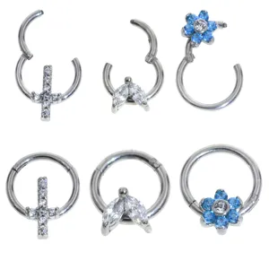 Edelstahl Nasenring Septum Piercing Zirkonia Blume Kreuz Ohrschmuck Piercing Schmuck Set