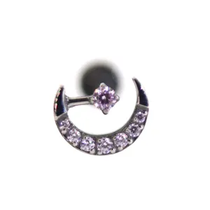Titanium Halbmond Labret Stecker Rosa Strass Lippenring Body Piercing Schmuck 1Stk