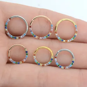 F136 Titanium Multi-color Zircon Clicker Hoop Nose Ring Earring Piercing Body Jewelry
