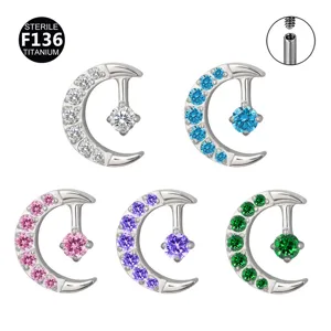 F136 Titan Kristall Mond Lippenring Knorpel Piercing Körperschmuck Mehrfarbige Auswahl Hauptbild