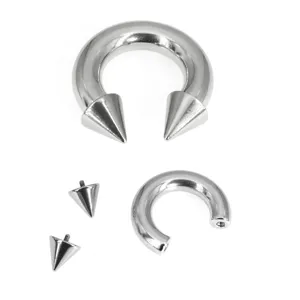 Stainless steel horseshoe circular barbell body piercing jewelry with spike ends set.