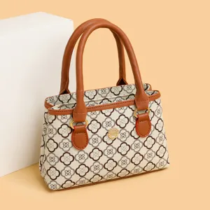 Vintage Klee-Druck Henkeltasche für Damen, schicke PU-Leder-Besatz Umhängetasche.