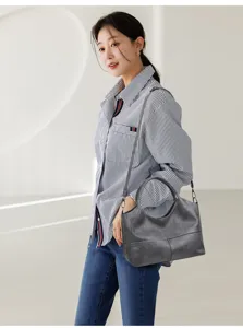 Elegante borsa tote da donna capiente, versatile borsa a spalla e tracolla per commuting grigio scuro.
