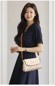 Women shoulder messenger bag with chic monogram pattern elegant daily fashion handbag