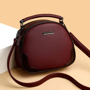 Dunkelrote Leder Damen Umhängetasche lässige Handtasche Henkeltasche für Alltag.