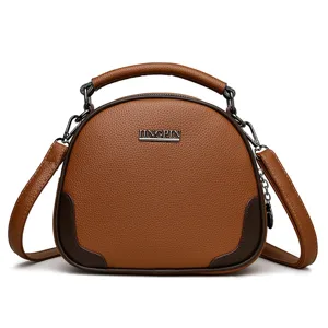 Modische braune Damen Leder Umhängetasche Alltag Schultertasche Handtasche Shopper Tasche