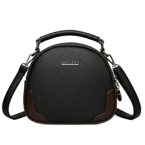 Elegante Damen Weichleder Umhängetasche, modische Handtasche mit Griff in Schwarz Braun.