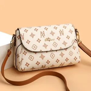 Women Fashion PU Leather Shoulder Crossbody Bag Retro Monogram Pattern Flap Square Bag Casual Daily Ladies Handbag