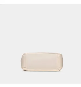 Detailed view of the solid light beige bag base, showing clean stitching and sturdy structure.