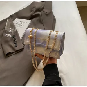 Elegant purple wave pattern chain shoulder bag, stylish Korean style crossbody bag for women.