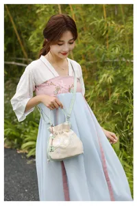 New Chinese style embroidered canvas bucket bag, elegant floral crossbody shoulder bag.