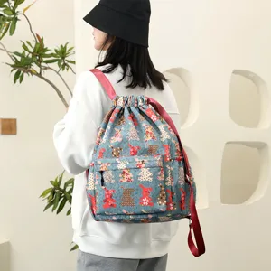 Süßer Kordelzug Rucksack für Damen große Kapazität Cartoon Druck lässige Reisetasche