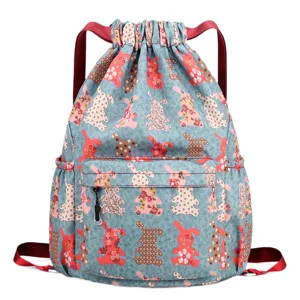 Süßer Kordelzug Rucksack für Damen, große Kapazität lässige Schultasche mit niedlichem Hasen Motiv.