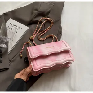 Pink wave pattern chain shoulder bag women stylish messenger bag fashion crossbody bag