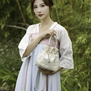 New Chinese style embroidered women bucket bag casual shoulder crossbody handbag elegant daily.
