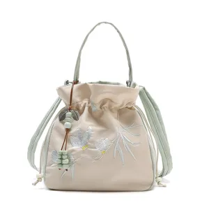 New Chinese style embroidered canvas bucket bag women casual top handle crossbody bag